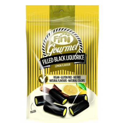 Конфеты с солодкой  и с лимоном Fini Gourmet Filled Black Licorice Lemon 180г