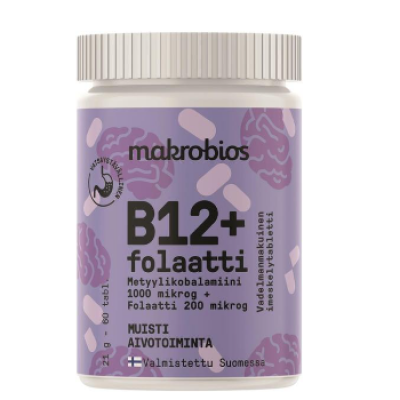 Витаминный препарат Makrobios B12 +фолиевая кислота 60 таблеток по 21г со вкусом малины