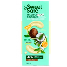 Плиточный шоколад Sly Sweet&Safe White Chocolate Matcha зеленый чай-кокос-лимон 90г со стевией