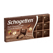 Плиточный шоколад  Schogetten Dark Chocolate with Cocoa & Hazelnuts 100г