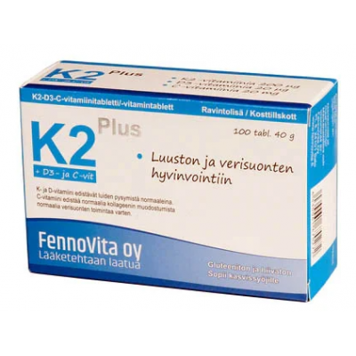 Препарат для здоровья костей Fennovita K2 Plus +D3 и C 100таб/40г