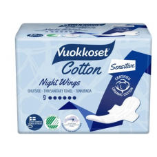 Прокладки ночные с крылашками Vuokkoset Cotton Night Wings 9шт