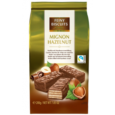 Вафли мини Feiny Biscuits Mignon Hazelnut 200г с орехово-кремовой начинкой в какао глазури в пакете