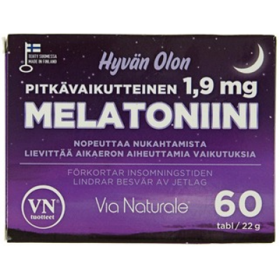 Таблетки мелатонин Via Naturale Hyvan Olon Melatoniini 1,9мг 60таб