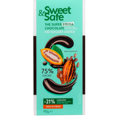 Плиточный темный шоколад Sly Sweet&Safe 75% подслащенный стевией 90г