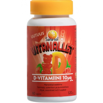 Жевательные мишки с витамином D Sana-Sol Vitanallet Vitamin D 10мг клубника / малина без сахара