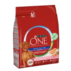 Корм для взрослых собак весом более 10 кг Purina ONE 2,5 кг Medium / Maxi Sensitive лосось рис  