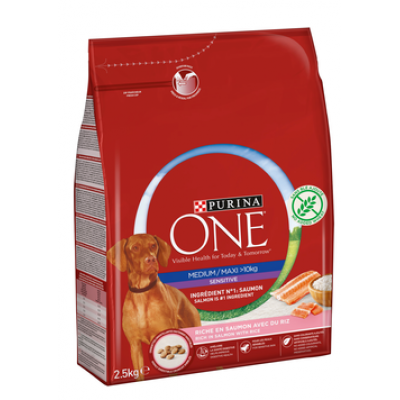 Корм для взрослых собак весом более 10 кг Purina ONE 2,5 кг Medium / Maxi Sensitive лосось рис