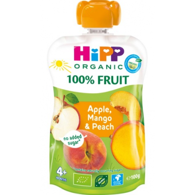 Органический смузи Hipp Luomu 100% Fruit с 4 месяцев  персик манго и яблоко 